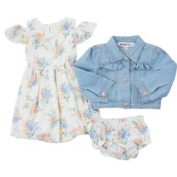 EUC Floral baby dress and jean jacket set 6-9mo - Picture 1 of 4